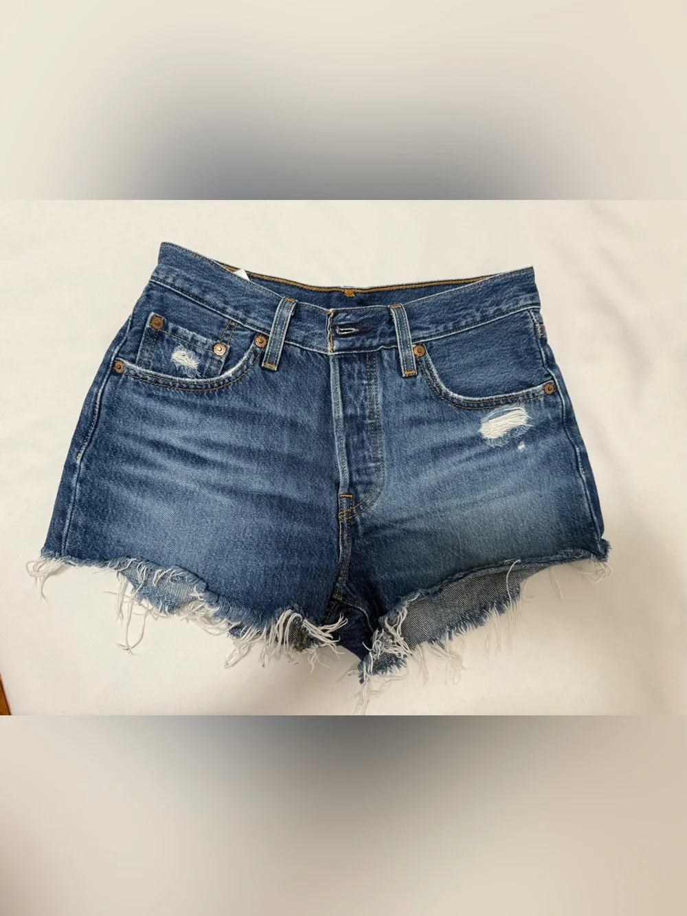 Levi's Dark Blue Distressed Cutoff Denim Shorts